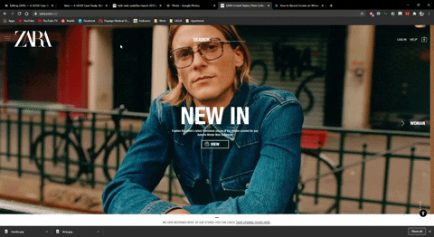 Animation showing Zara's slide-out navigation menu appearing from the side with multiple menu options